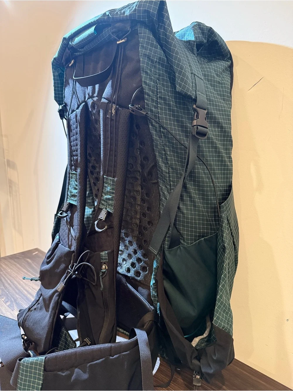 Arc'teryx Green Aerios 45 Backpack with Teal Accents